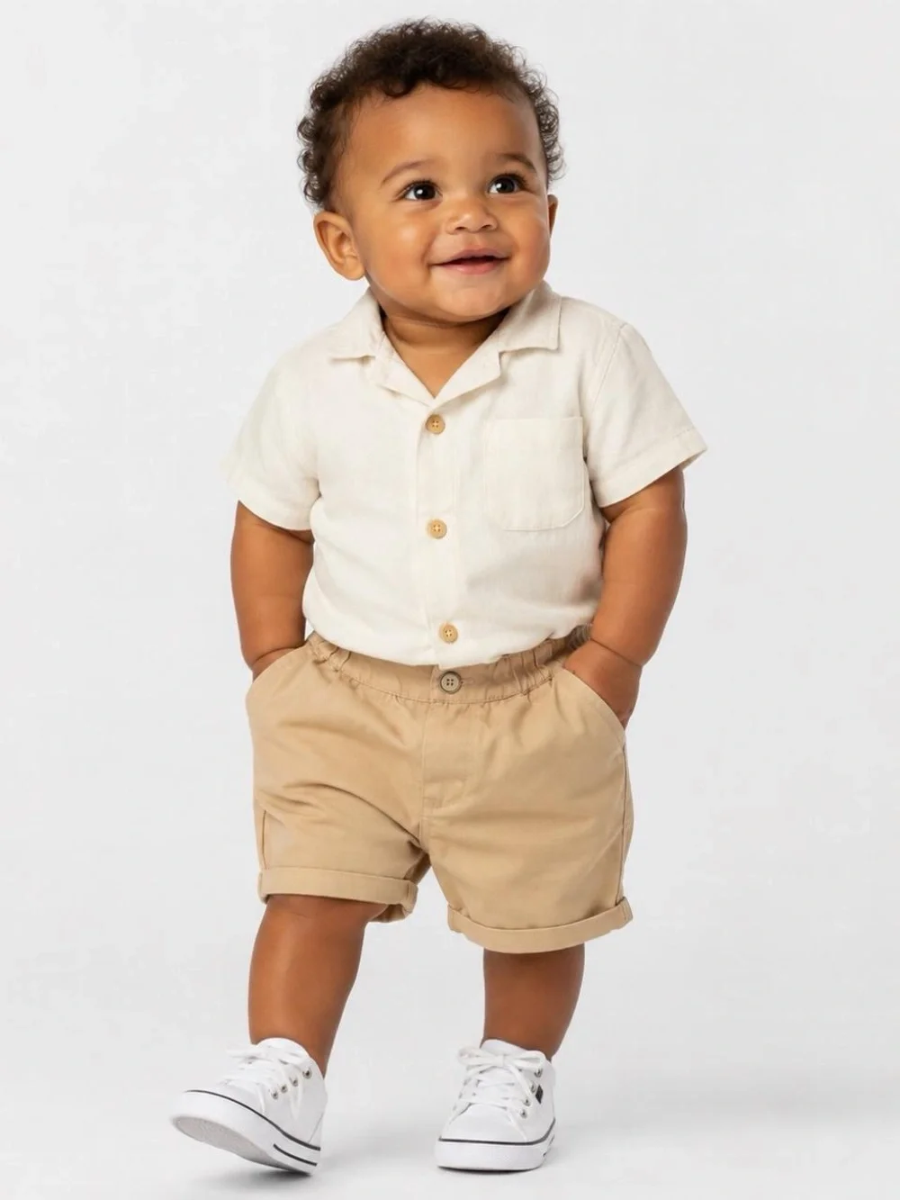 SHEIN Tan Elastic-Waist Kids Shorts